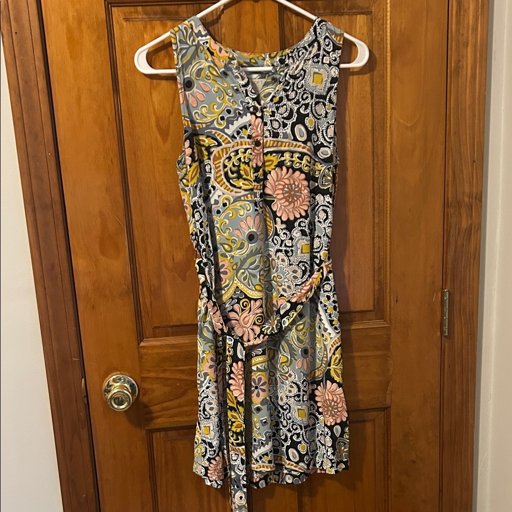 LOFT Sleeveless Floral Paisley Belted Dress